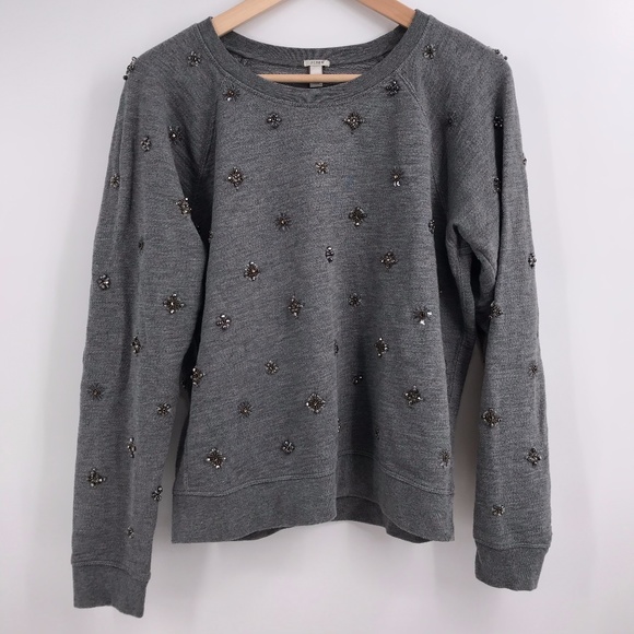 J. Crew Embellished Gray Sweatshirt - Picture 1 of 6
